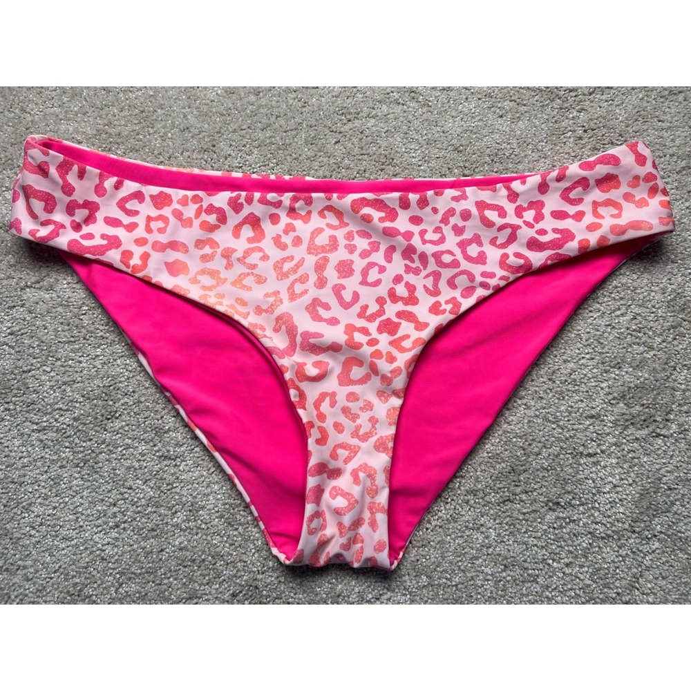 Cupshe Reversible Leopard Print Bikini Bottoms Hot Pink Size XL Retro NWT